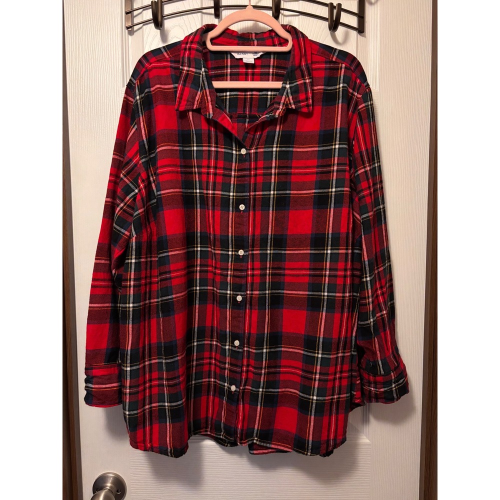 Old Navy The Classic Shirt Red Tartan Plaid Button Down Cotton Blouse 3X